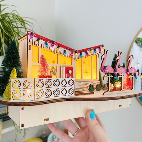 World Market Atomic Mid Century MCM Retro Atomic Christmas House New Wood Decor - Picture 3 of 13